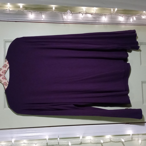 Women's navy blue ribbed viscose lace up neck wide sleeve 1X - Picture 7 of 8